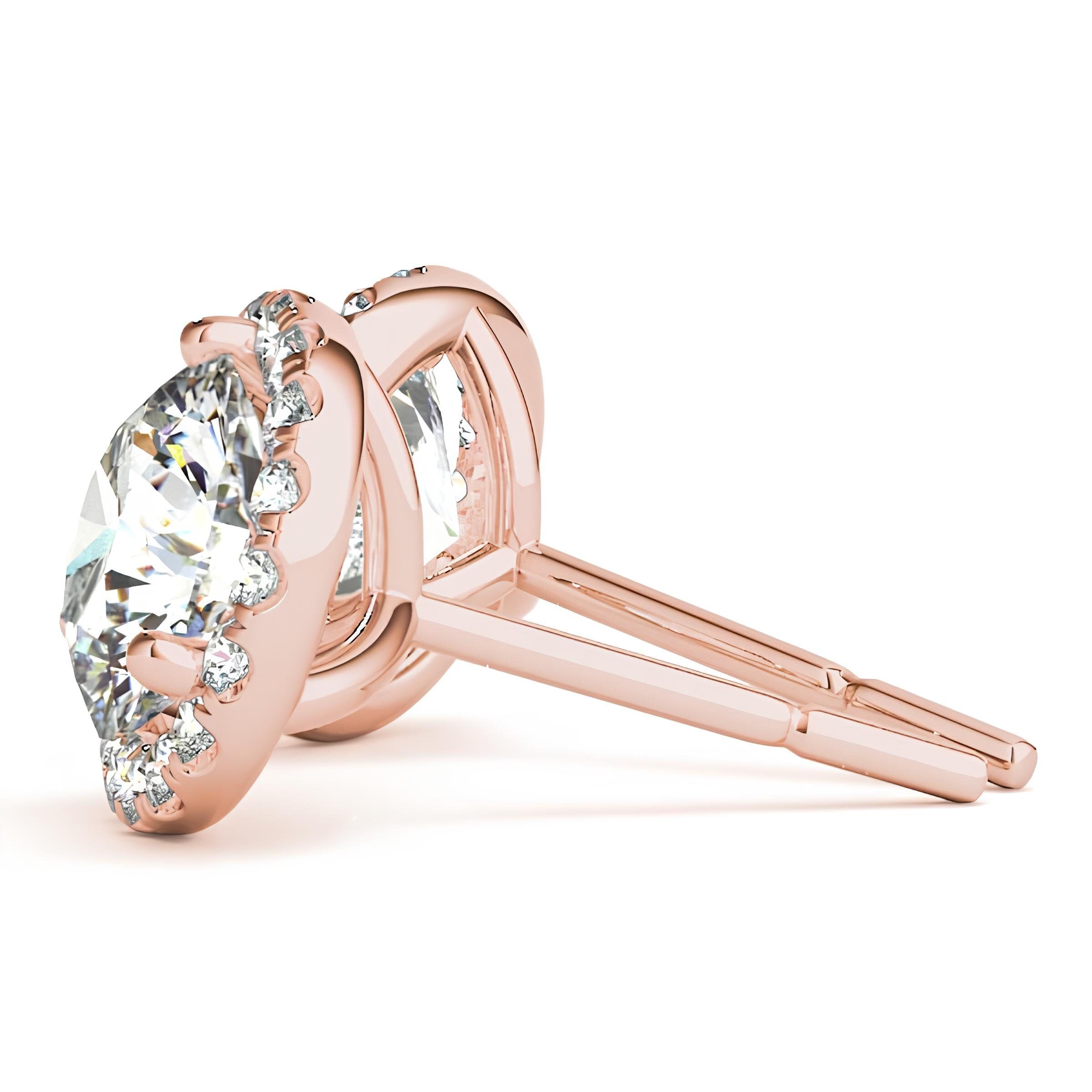 Halo Stud Earrings with 0.25–4.00 Carat EF VS/SI Round Cut Lab-Grown Diamonds 14K Gold Diamond Studs for Women